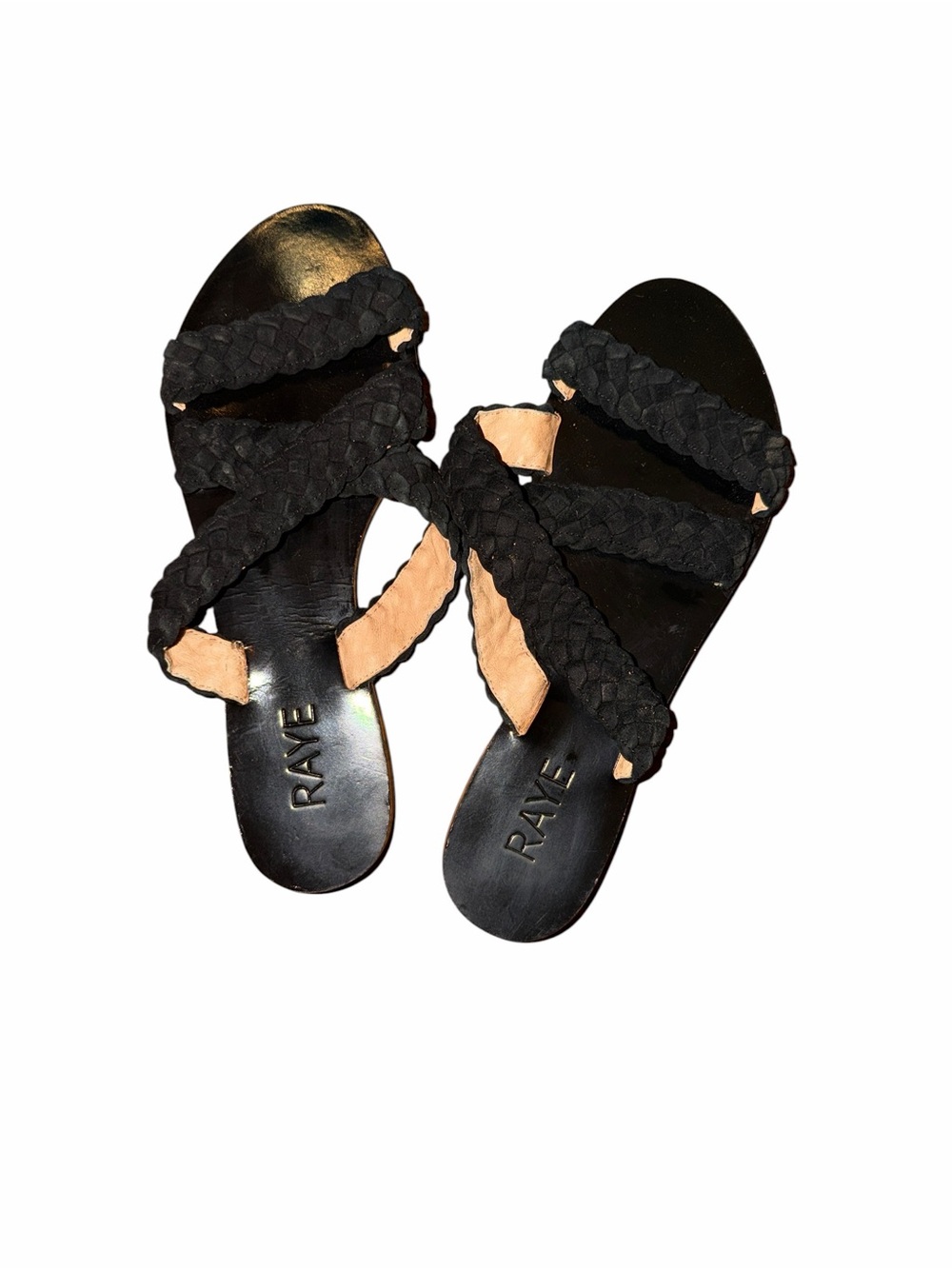RAYE Black Suede Braided Slide Sandals Size 38.5